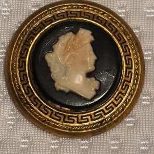 Vintage Cameo Brooch with Gold and Black Accents